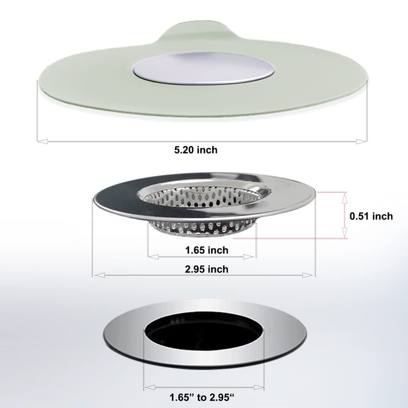 Seatery 2PCS Bathtub Stopper Hair Catcher Kit, Bathtub Drain Strainer, Tub Stopper Plug Cover, Sink Filter, Silicone Drain Stopper for Bathroom, Laundry (Grey) - Image 4